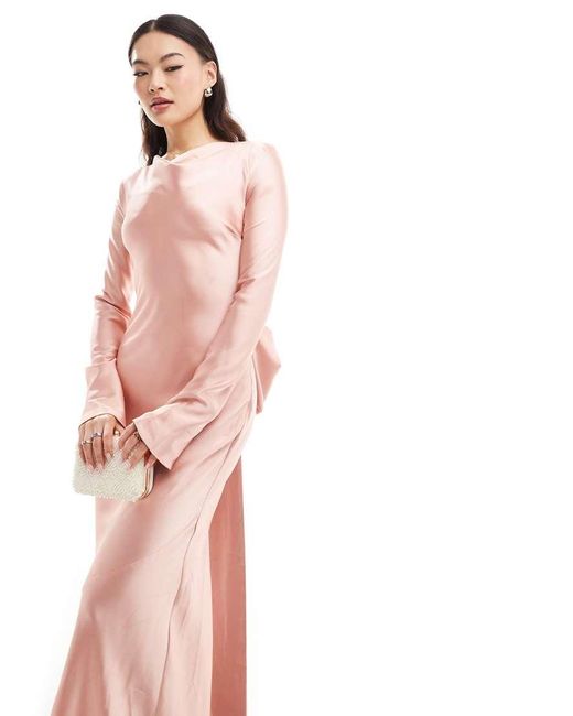 DASKA Pink Satin Maxi Dress With exaggerated Bow Back