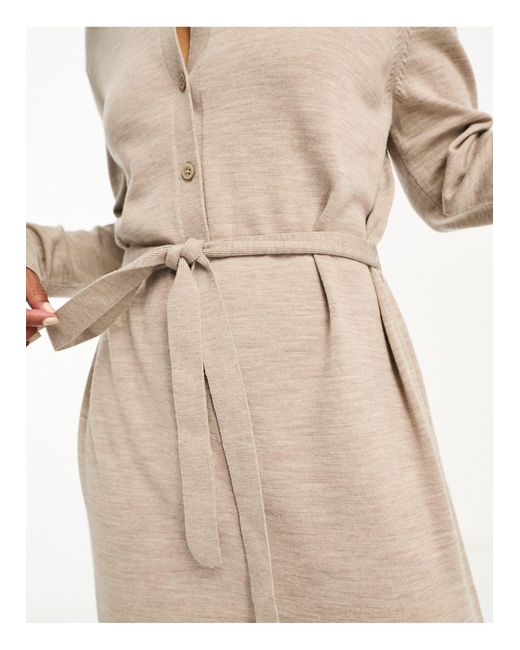 & Other Stories Natural Merino Wool Knitted Belted Midi Dress