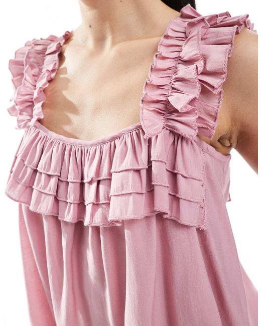 Vero Moda Red Pleated Ruffle Trim Cami