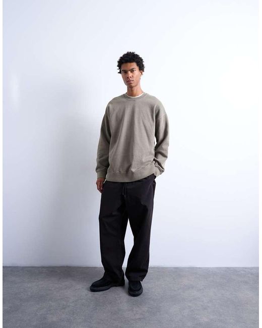 Sudadera Lavado Extragrande De Tejido Grueso De -Verde Topman de hombre de color White