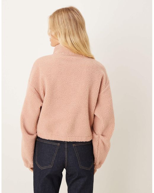 ASOS Natural Zip Through Borg Fleece With Bubble Hem