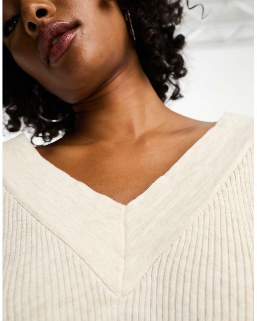 ONLY White V Neck Ribbed Jumper