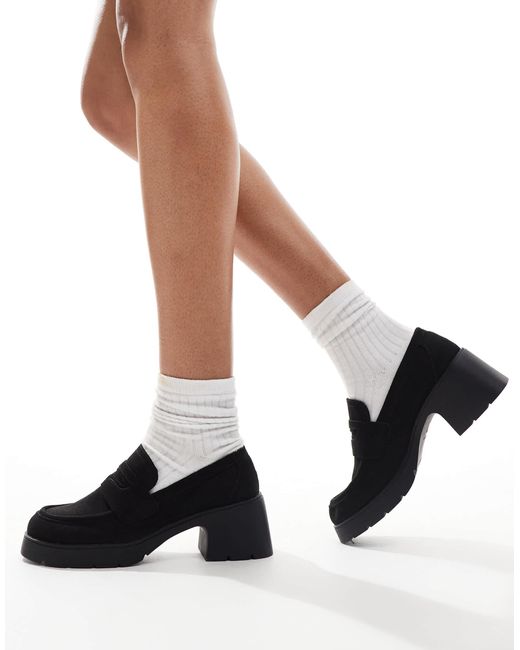 ASOS Black – scribble – loafer aus em wildlederimitat mit dicker sohle und mittelhohem absatz