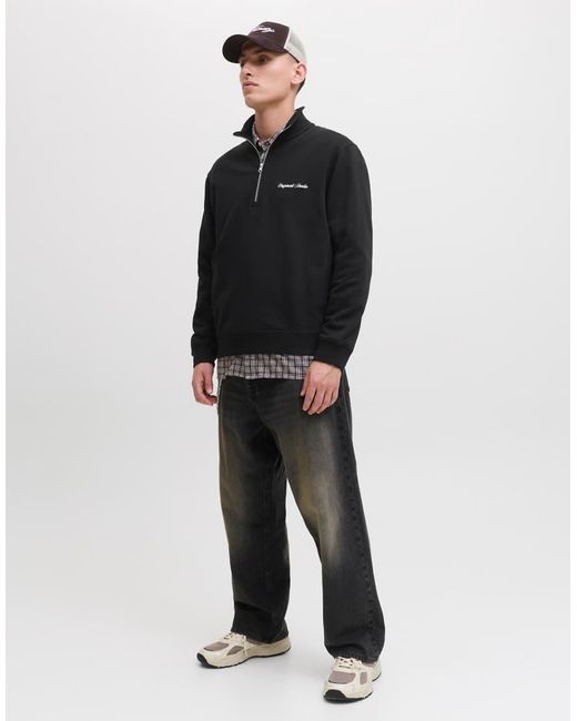 Jack & Jones Black Relaxed Quarter Zip Sweatshirt for men