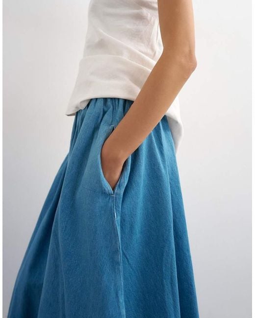TOPSHOP Blue Denim Pull On Circle Maxi Skirt