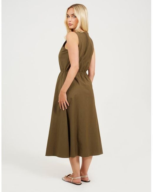 Brave Soul Natural Sleeveless Button Down Midi Dress
