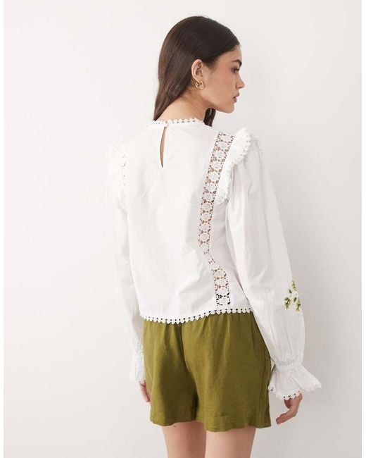 River Island Natural Daisy Embroidered Frill Blouse