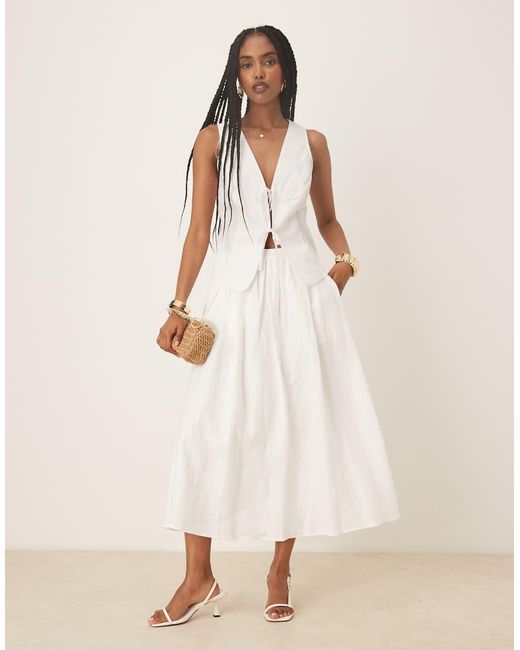 Mango Linnen Maxi Rok Met Elastische Taille in het Natural