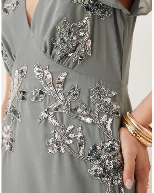 Maya White Embellished V Neck Ruffle Maxi Dress