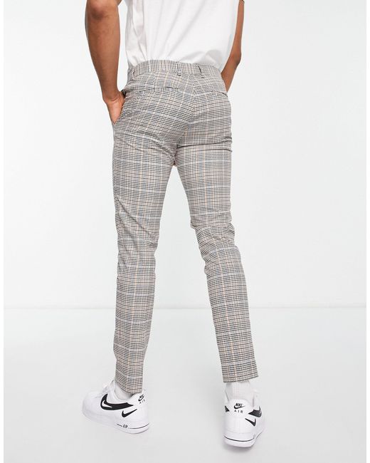 Pantaloni eleganti skinny neri a quadri di Topman in White da Uomo
