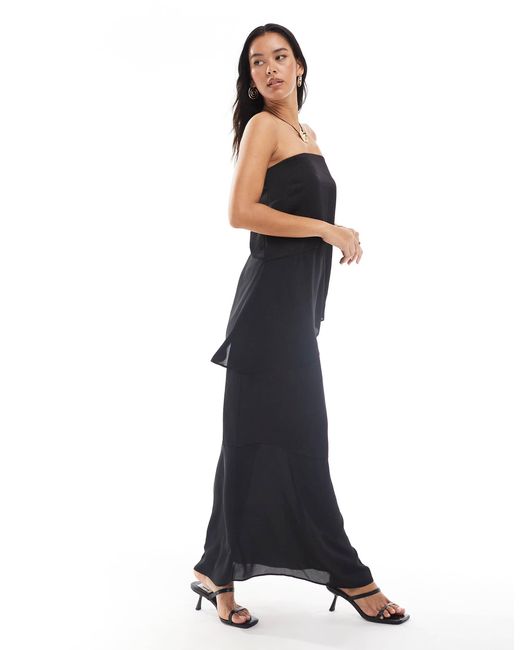 4th & Reckless Black Chiffon Bandeau Longline Asymmetric Top Co-ord