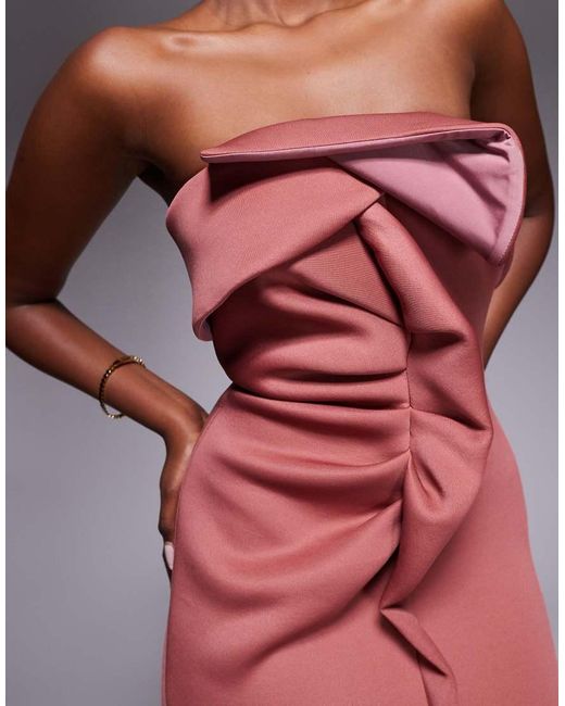 ASOS Red Bandeau Midi Dress With Twisted Front Detailing Midi Dress