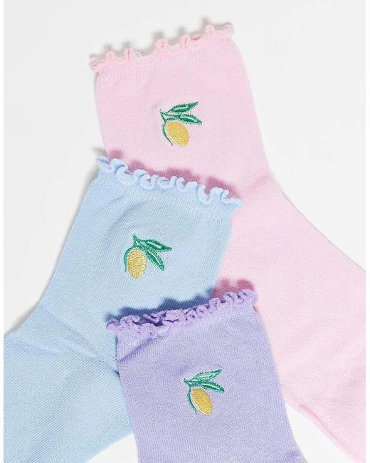 Brave Soul Set Van 2 Paar Enkelsokken Met Geborduurde Citroen in het Blue