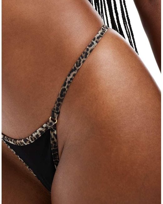 ASOS Brown Mackenzie Mesh Tanga Lingerie Thong With Leopard Trim