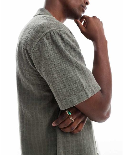 Only & Sons Gray Short Sleeve Linen Textured Shirt for men