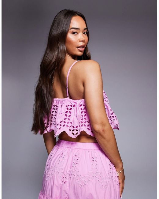 River Island Purple Broderie Cropped Cami Top Co-ord
