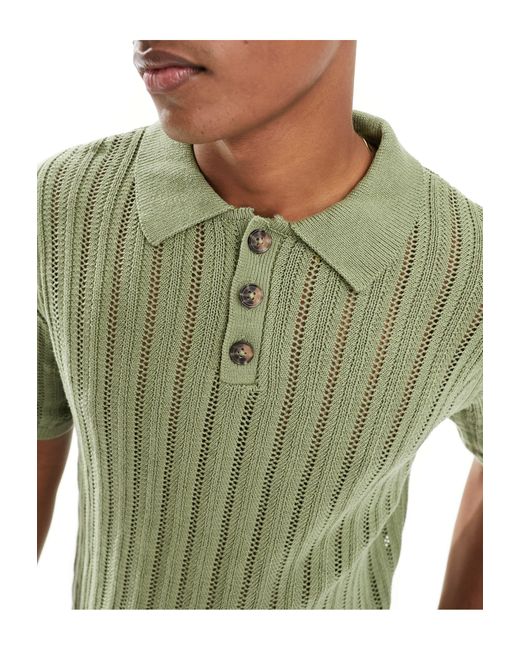 ASOS Green Knitted Pointelle Polo for men