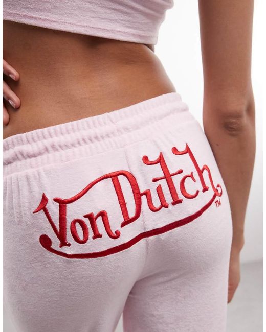 Von Dutch Pink 3 Piece Velour Straight Leg Bottom Graphic jogger Bottoms