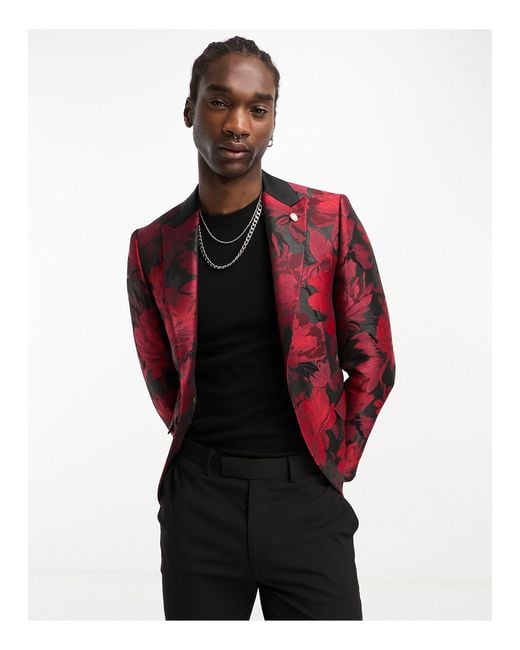 Twisted Tailor Red Mon Floral Suit Jacket for men