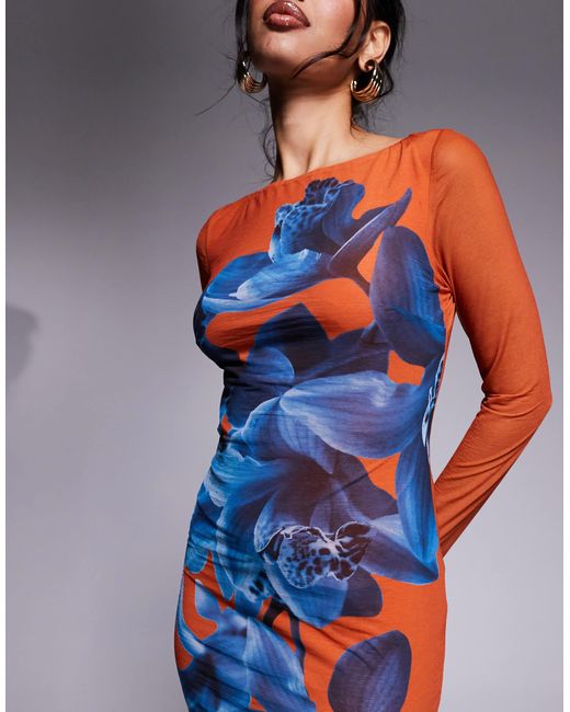 DASKA Blue Fitted Maxi Dress With Placement Print