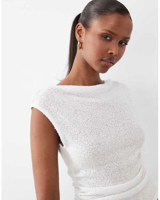 Gina Tricot White Boucle Boatneck Top