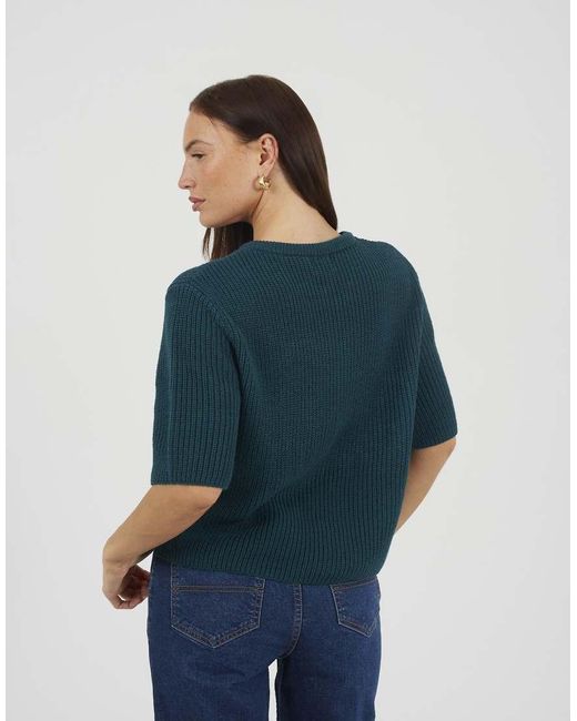 Brave Soul Blue Short Sleeve Crew Neck Fisherman Knit Cardigan