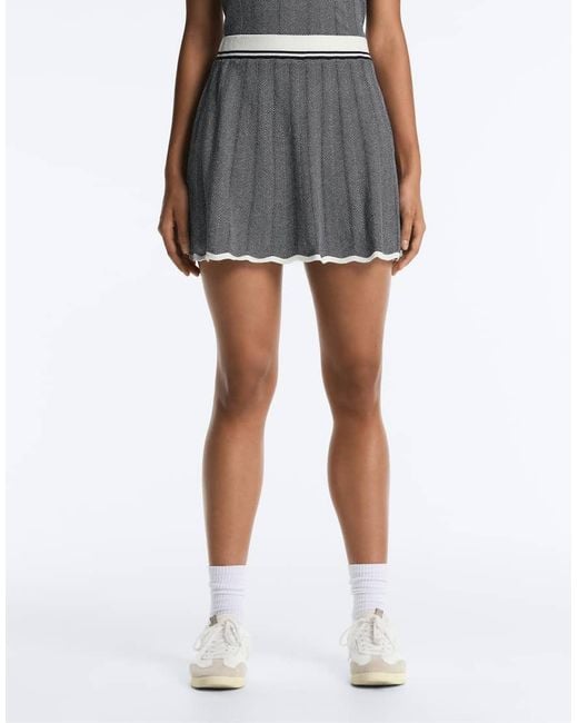 Oysho Blue Herringbone Pleated Knit Skirt