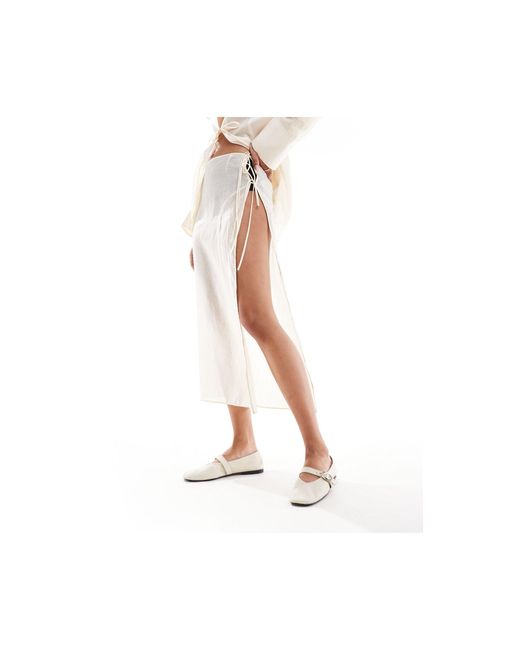 Mango White Selection Sheer Lightweight Tie Side Co-ord Skirt
