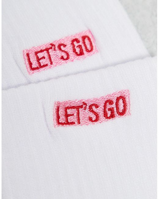 ASOS White 3 Pack Sock With Let's Go, Cool And Peace Sign Embroidery for men