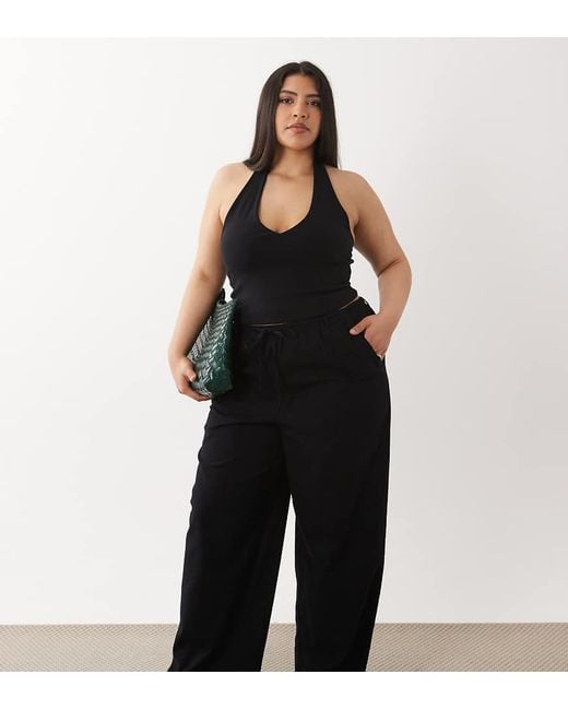 ASOS Black Asos Design Curve Linen Look Pull On Trousers