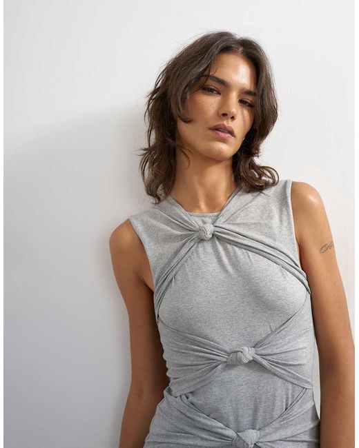 TOPSHOP Gray Knot Front Detail Top
