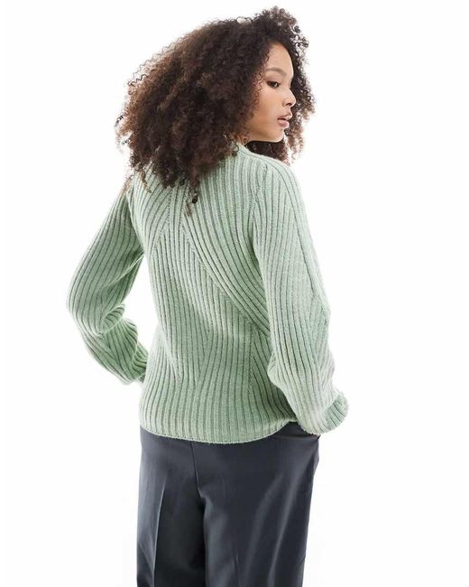 ASOS Green Knitted Structured Jumper With Volume Sleeve