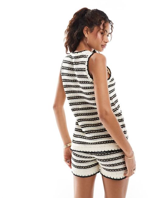 Vero Moda White Crochet Stripe Sleeveless Longline Top Co-ord