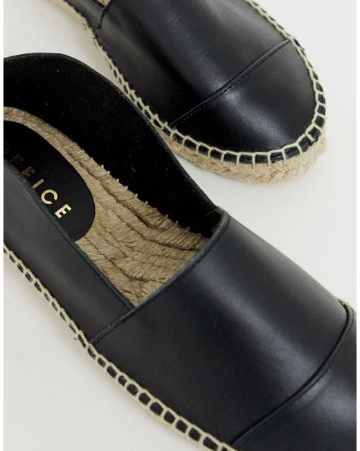 Office Lucky Black Leather Flat Espadrilles Lyst