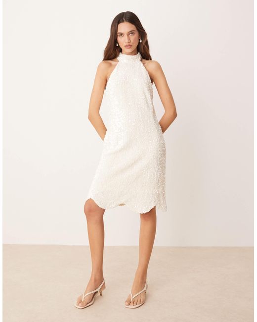 Robe courte texturée à sequins et col montant Y.A.S en coloris Natural