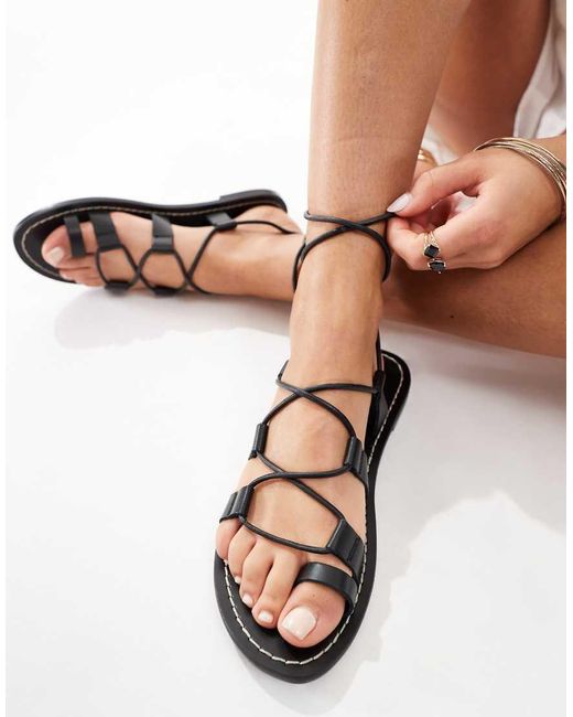 Pull&Bear White Leather Lace Up Sandals