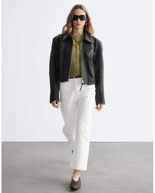 & Other Stories White High Waist Wide Cropped Jeans