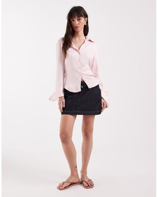 ASOS Pink Satin 90's Shrunken Fitted Shirt
