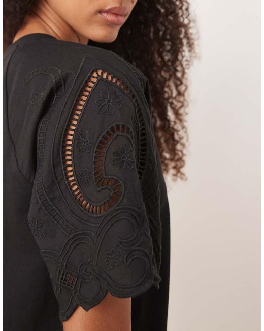 ASOS Black Crochet Lace Sleeve T-shirt Mini Dress