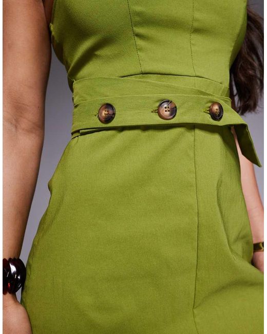 ASOS Green Bengaline Mini Dress With Wrap Around Button Belt