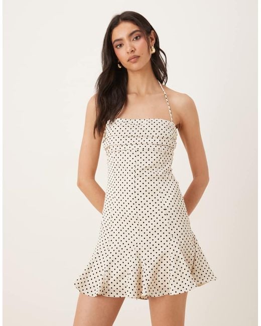 Nia Natural Cahuenga Polka Dot Ruffle Edged Mini Dress