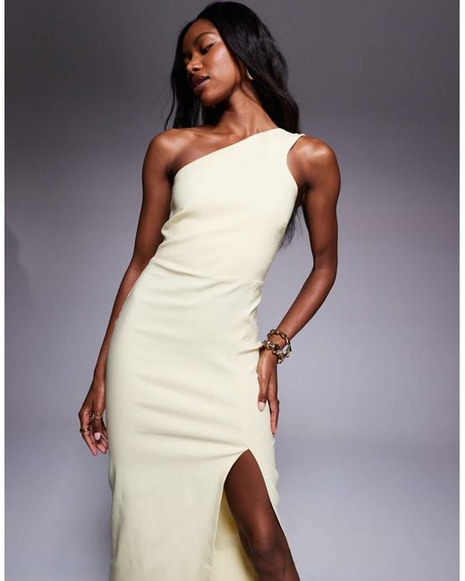 Vesper Blue Bengaline One-shoulder Thigh Split Midaxi Dress