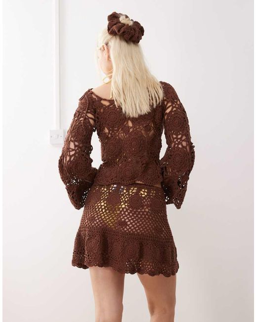Reclaimed Vintage Brown Limited Edition Hand Crochet Mini Skirt