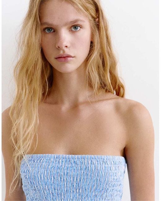 Pull&Bear Blue Short Striped Smock Dress