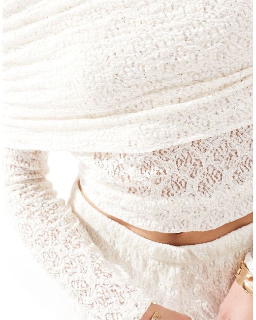 Pieces White Lace Off The Shoulder Top Co-ord