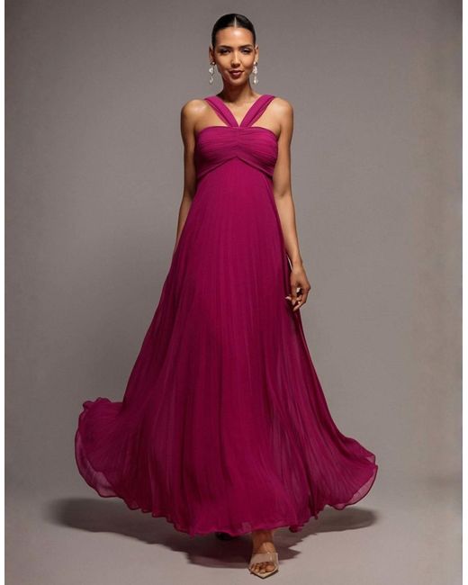 Goddiva Pink Sleeveless Pleated Chiffon Multiway Scarf Maxi Dress