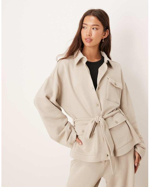 ASOS Natural Co-ord Tie Front Long Sleeve Twill Sweat With Buttons