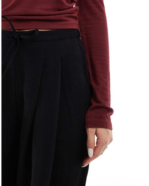 Stradivarius Blue Wide Leg Crinkle Tie Waist Trouser