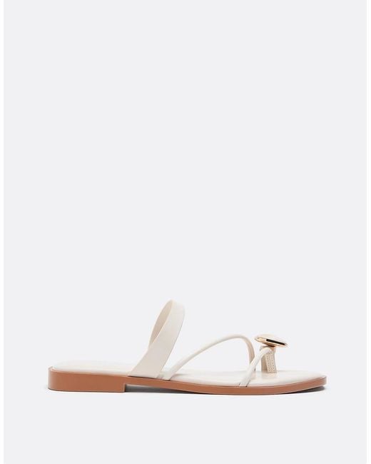 Stradivarius White Flat Sandals With Stone Detail
