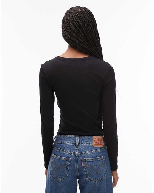 ASOS Black Rib Crew Neck Long Sleeve Top